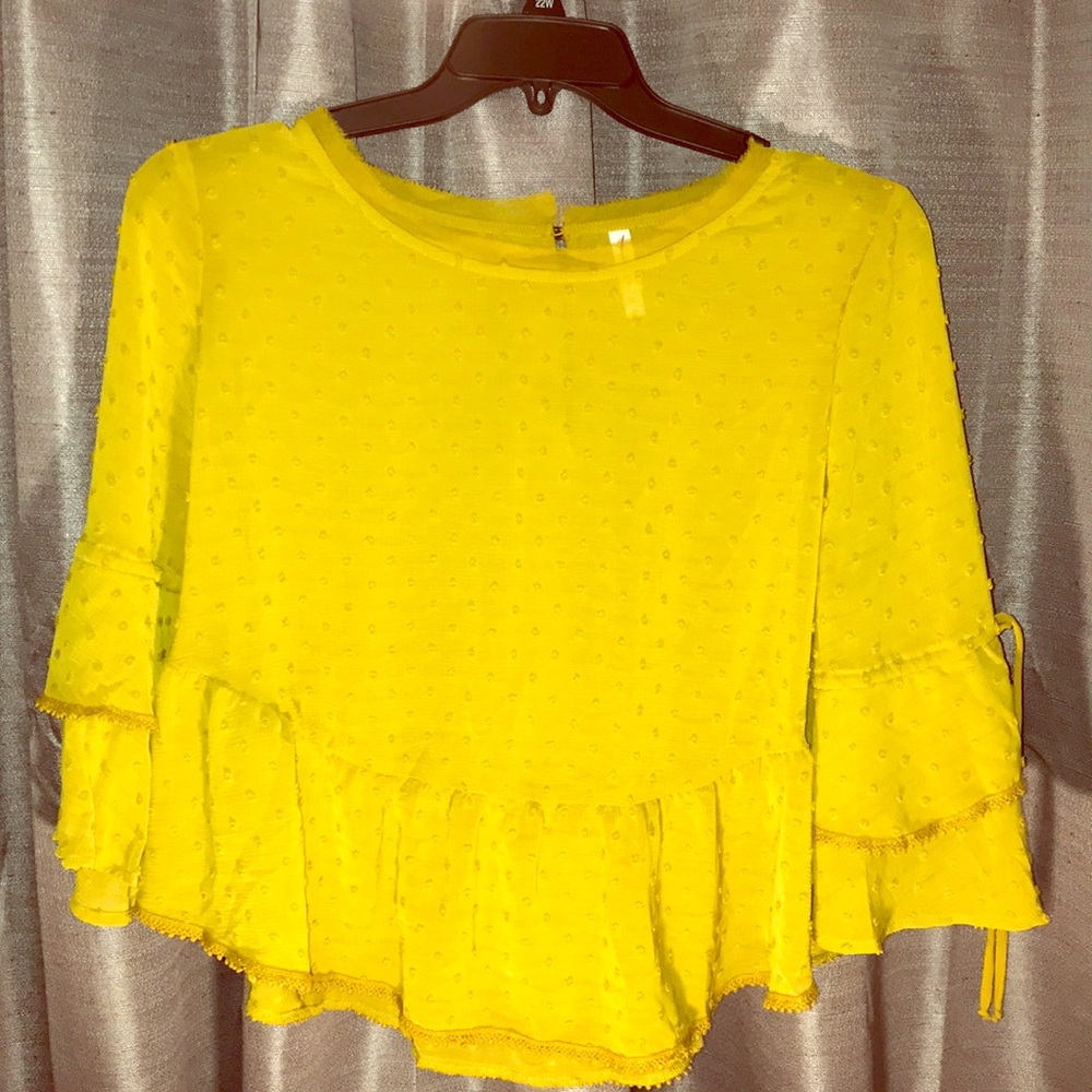 Sheer mustard yellow crop blouse